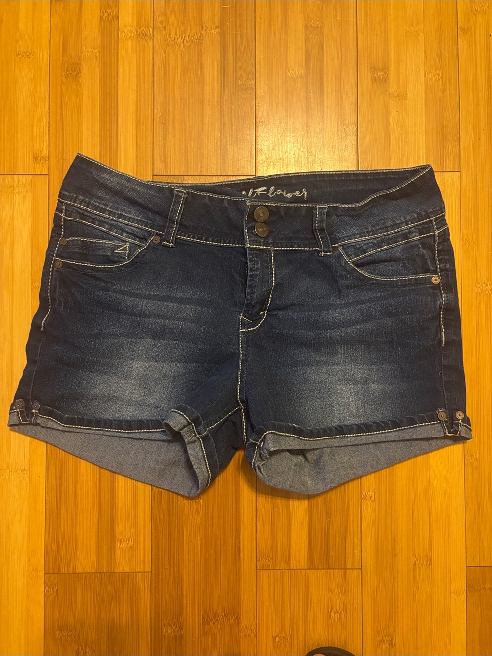 Wallflower Dark Blue Denim Cuffed Women’s Shorts